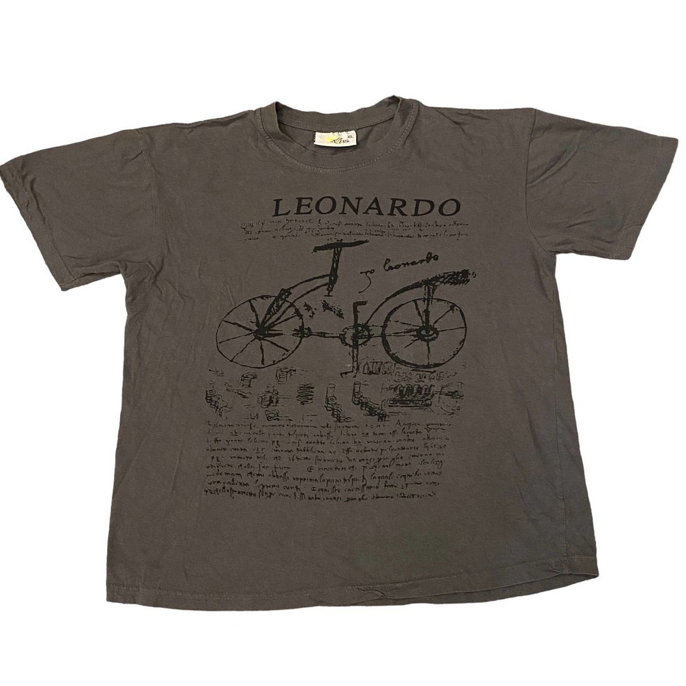 Vintage 90s Zeus Gray Short Sleeve Bicyclette Leonardo de Vinci T-Shirt XL